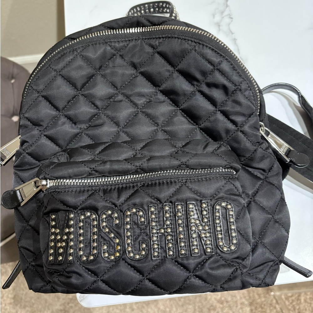 Moschino Black Quilted Rhinestone Backpack